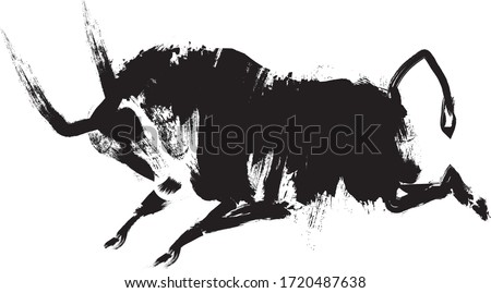 Ox, bull, on white background. Lunar horoscope sign ox, bull. Chinese Happy new year 2021. Year of the ox. Lunar new year. Drawing of ox is sketch silhouette style.  