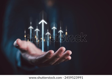 Similar – Image, Stock Photo Hold the arrow in your hands which indicates back