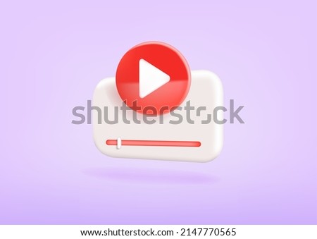 Video player, web page, play button. Video, streaming, multimedia concept. 3d vector icon. Cartoon minimal style. Realistic 3d screen live stream. 3D vector
