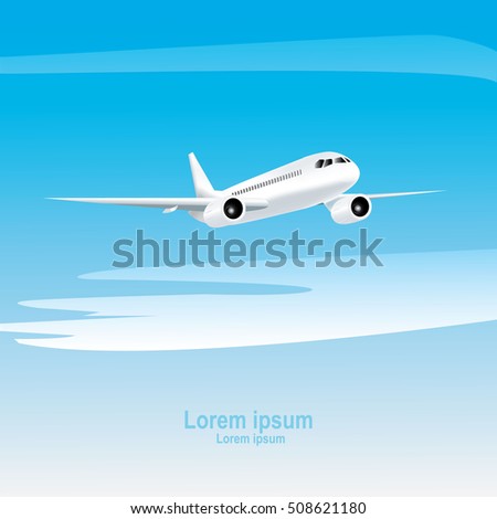 Jet airplane on a blue background. Realistic vector illustration