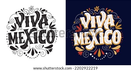 Viva Mexico. Day of the dead vector illustration set. Hand sketched lettering 'Dia de los Muertos' for postcard or celebration design. Flowers and herbs with hand drawn typography poster.