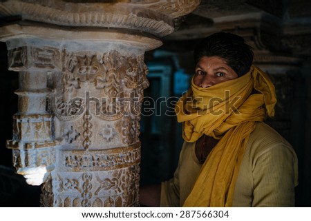 JAIPUR-MARCH 04 :man preparing for religious celebration in a temple on March 04, 2014 in Jaipur,india