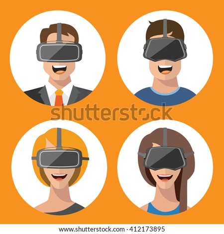 Virtual reality glasses man and woman flat icons. AR. Augmented reality. 