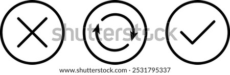 Check mark, refresh, cancel icon, symbol. Editable Stroke. Vector Illustration