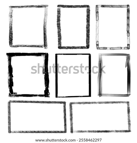 Hand drawn rectangles different sizes. Rectangle Rectangular frame set Freehand drawing Freehand rectangular border Text highlight Underline. Vector illustration.Texture Black Frame Old Grunge Square