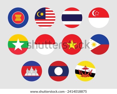 Association of Southeast Asian Nations all members Flags design. Collection of ASEAN Country Round Flags. 
