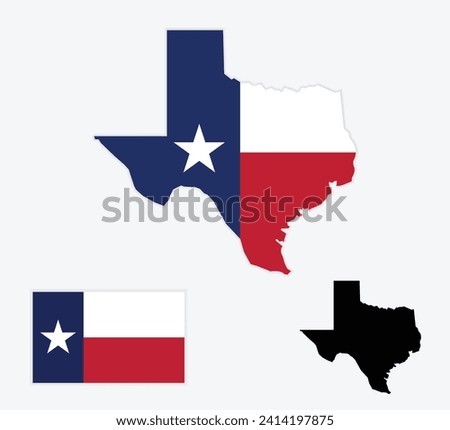 Flat Illustration of Texas state flag. Texas state flag with map.
