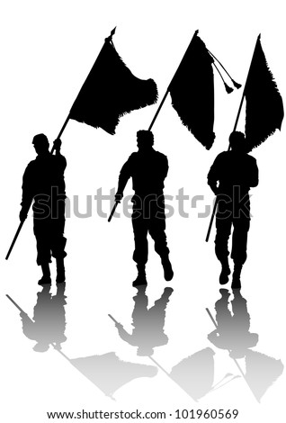 Drawing Of A Soldier With A Flag In His Hands Stock Photo 101960569 ...