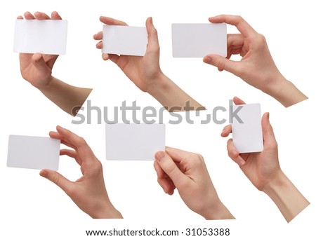color images of women\'s hands with a credit card. isolated on a white background