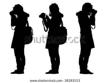 Vector Drawing A Girl With A Camera. Silhouette On White Background ...