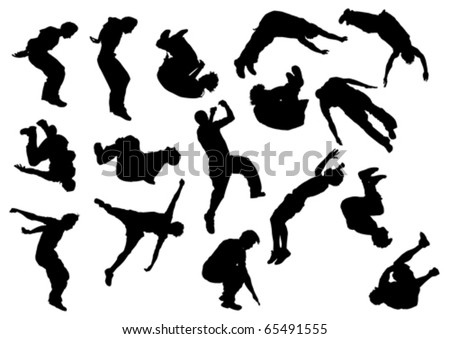 Vector Drawing Jumping And Climbing Men. Silhouettes Athletes ...