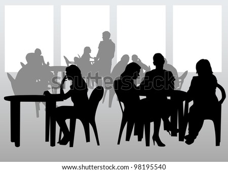 drawing people in cafes. Silhouettes of people in urban life