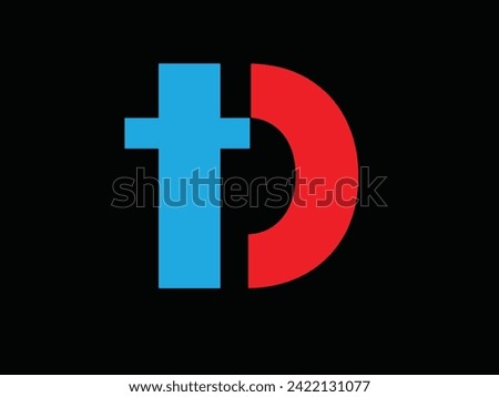 TD Letter Logo Design with Medical blue and red color logo design.