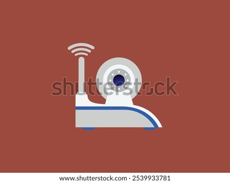 Modern CC camera flat vector illustration. Camcorder appliance, monitoring device, professional equipment. Office, home, property 
advocacy. Webcam viewing area. Safety, security concept with coloring