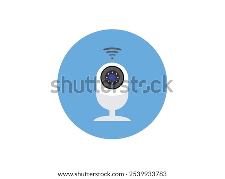 Modern CC camera flat vector illustration. Camcorder appliance, monitoring device, professional equipment. Office, home, property 
advocacy. Webcam viewing area. Safety, security concept with coloring