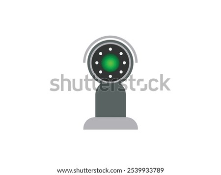 Modern CC camera flat vector illustration. Camcorder appliance, monitoring device, professional equipment. Office, home, property 
advocacy. Webcam viewing area. Safety, security concept with coloring