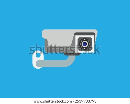 Modern CC camera flat vector illustration. Camcorder appliance, monitoring device, professional equipment. Office, home, property 
advocacy. Webcam viewing area. Safety, security concept with coloring