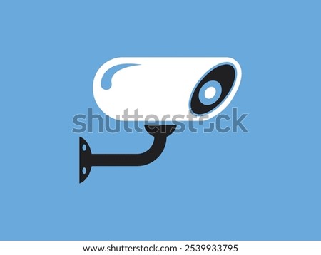 Modern CC camera flat vector illustration. Camcorder appliance, monitoring device, professional equipment. Office, home, property 
advocacy. Webcam viewing area. Safety, security concept with coloring