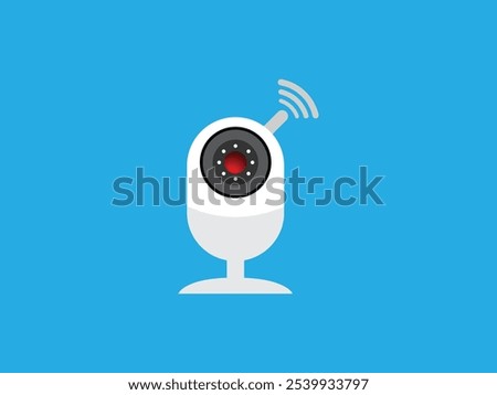 Modern CC camera flat vector illustration. Camcorder appliance, monitoring device, professional equipment. Office, home, property 
advocacy. Webcam viewing area. Safety, security concept with coloring