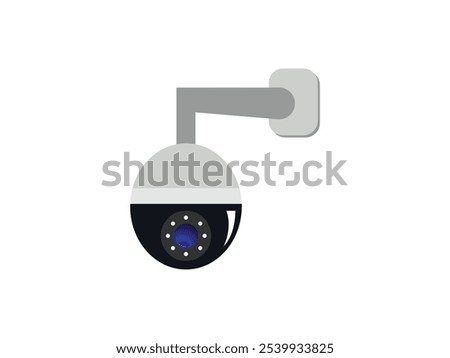 Modern CC camera flat vector illustration. Camcorder appliance, monitoring device, professional equipment. Office, home, property 
advocacy. Webcam viewing area. Safety, security concept with coloring