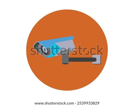 Modern CC camera flat vector illustration. Camcorder appliance, monitoring device, professional equipment. Office, home, property 
advocacy. Webcam viewing area. Safety, security concept with coloring