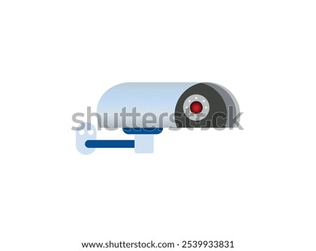 Modern CC camera flat vector illustration. Camcorder appliance, monitoring device, professional equipment. Office, home, property 
advocacy. Webcam viewing area. Safety, security concept with coloring