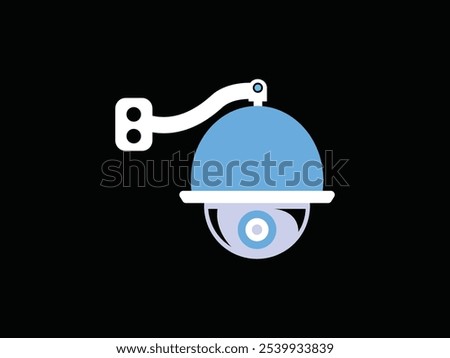 Modern CC camera flat vector illustration. Camcorder appliance, monitoring device, professional equipment. Office, home, property 
advocacy. Webcam viewing area. Safety, security concept with coloring