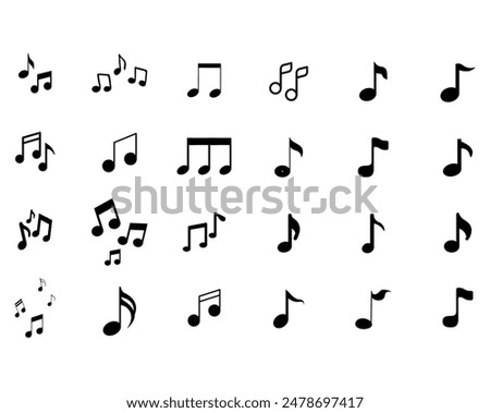 Music note icon set. Black musical note symbols isolated on white background. Clear vector music elements.