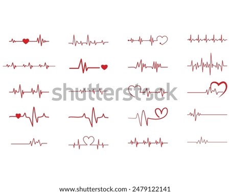 Set of heart-beat line Icons. vector Fully edit-able file.