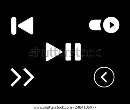 Icons, music buttons, vector set: play, fast forward, stop, eject, pause.