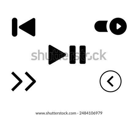 Icons, music buttons, vector set: play, fast forward, stop, eject, pause.