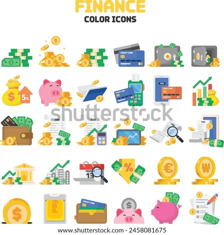 
Color icons related to finance, economy, and stocks