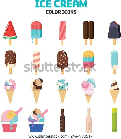 Summer snacks and ice cream related icons