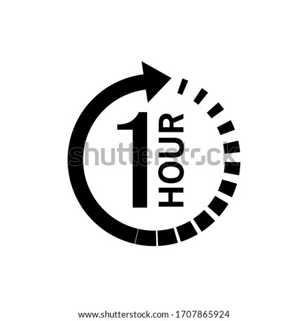 One hour arrow icon on white background. Stock vector