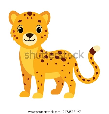 Cute cheetah baby on white background. Vector illustration of wild animal in childish cartoon flat style.Cute cheetah baby on white background. Vector illustration of wild animal