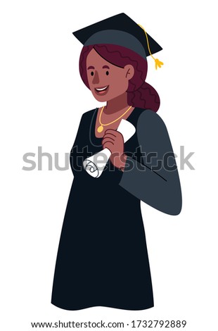 Very beautiful student. African girl with a backpack.Graduation Celebrates Graduation College School Degree Successful Concept.Flat cartoon vector illustration.