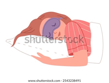 The girl in a sleep mask wants to sleep. Don't want to get up from bed in the morning. Simple Hand drew illustration.Minimalistic elegant concept.