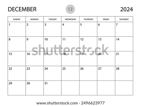 December 2024 year planner template, calendar 2024 template, monthly and yearly planners. organizer diary. week start Sunday, corporate planner template, Desk calendar 2024 year, Vector illustration