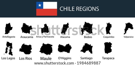 Map of Chile regions outline silhouette vector illustration
