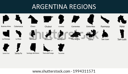 Map of Argentina regions outline silhouette vector illustration
