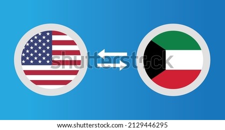 round icons with United States and Kuwait flag exchange rate concept graphic element Illustration template design
