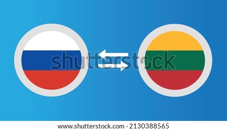 round icons with Russia and Lithuania flag exchange rate concept graphic element Illustration template design
