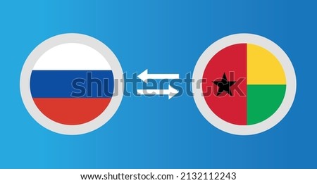 round icons with Russia and Guinea-Bissau flag exchange rate concept graphic element Illustration template design
