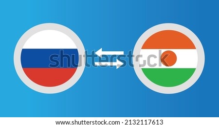 round icons with Russia and Niger flag exchange rate concept graphic element Illustration template design
