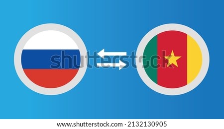 round icons with Russia and Cameroon flag exchange rate concept graphic element Illustration template design
