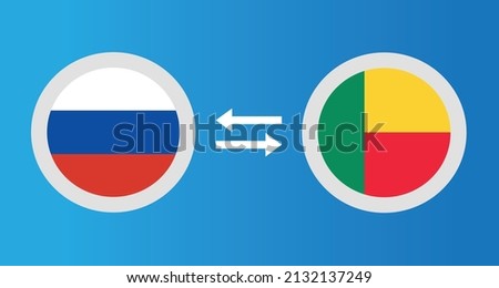 round icons with Russia and Benin flag exchange rate concept graphic element Illustration template design
