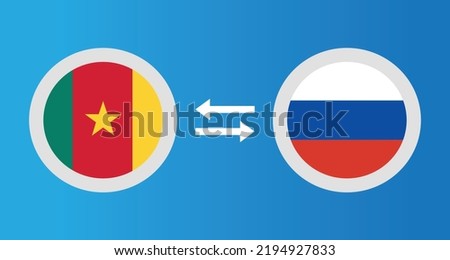 round icons with Cameroon and Russia flag exchange rate concept graphic element Illustration template design
