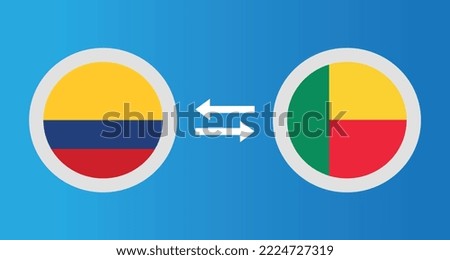 round icons with Colombia and Benin flag exchange rate concept graphic element Illustration template design
