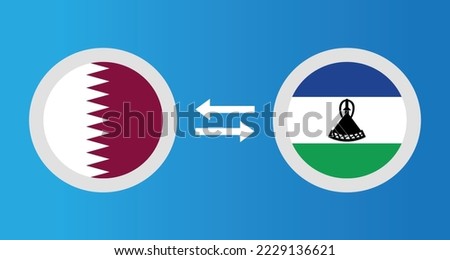 round icons with Qatar and Lesotho flag exchange rate concept graphic element Illustration template design
