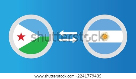 round icons with Djibouti and Argentina flag exchange rate concept graphic element Illustration template design

